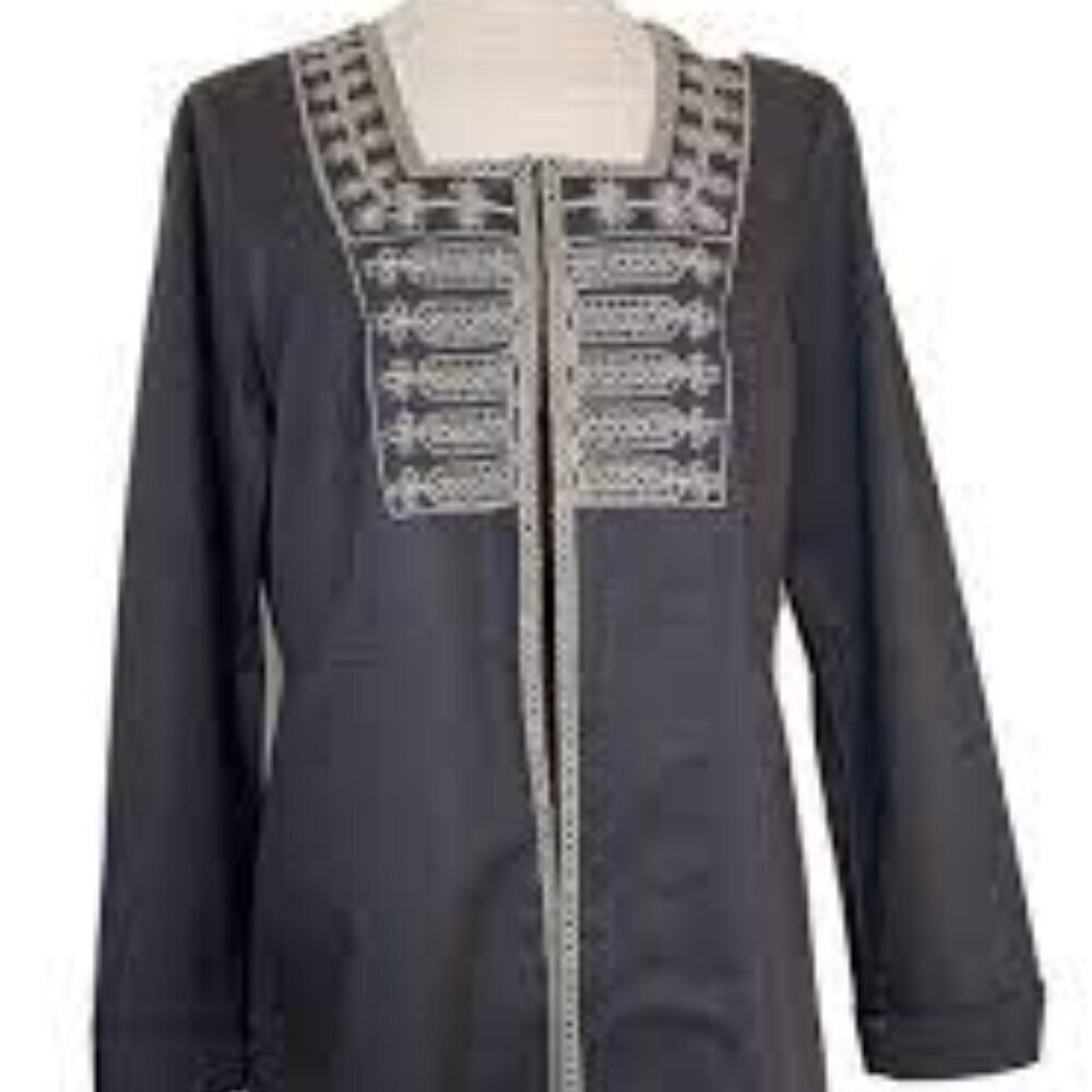 CAbi Women Turkish Delight Charcoal Beaded Embroidered Long Duster Jacket Size 4